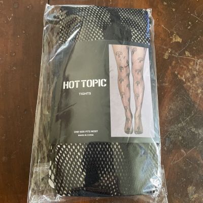 Hot Topic MUSHROOM Black Fishnet Tights One Size - New In Package!